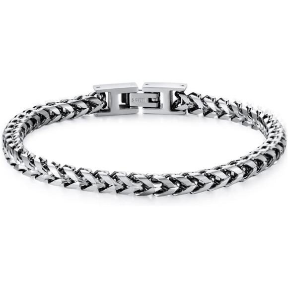 Other - Mens Bracelet - Stainless Steel Fold Over Clasp Franco Chain Bracelets for Men